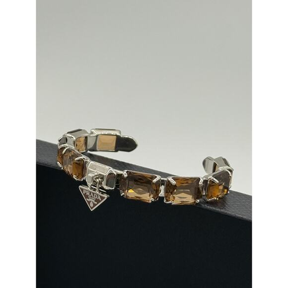RETAIL $850 Prada Metal Bracelet with Crystals *FULL INCLUSION*Brown - Picture 8 of 10